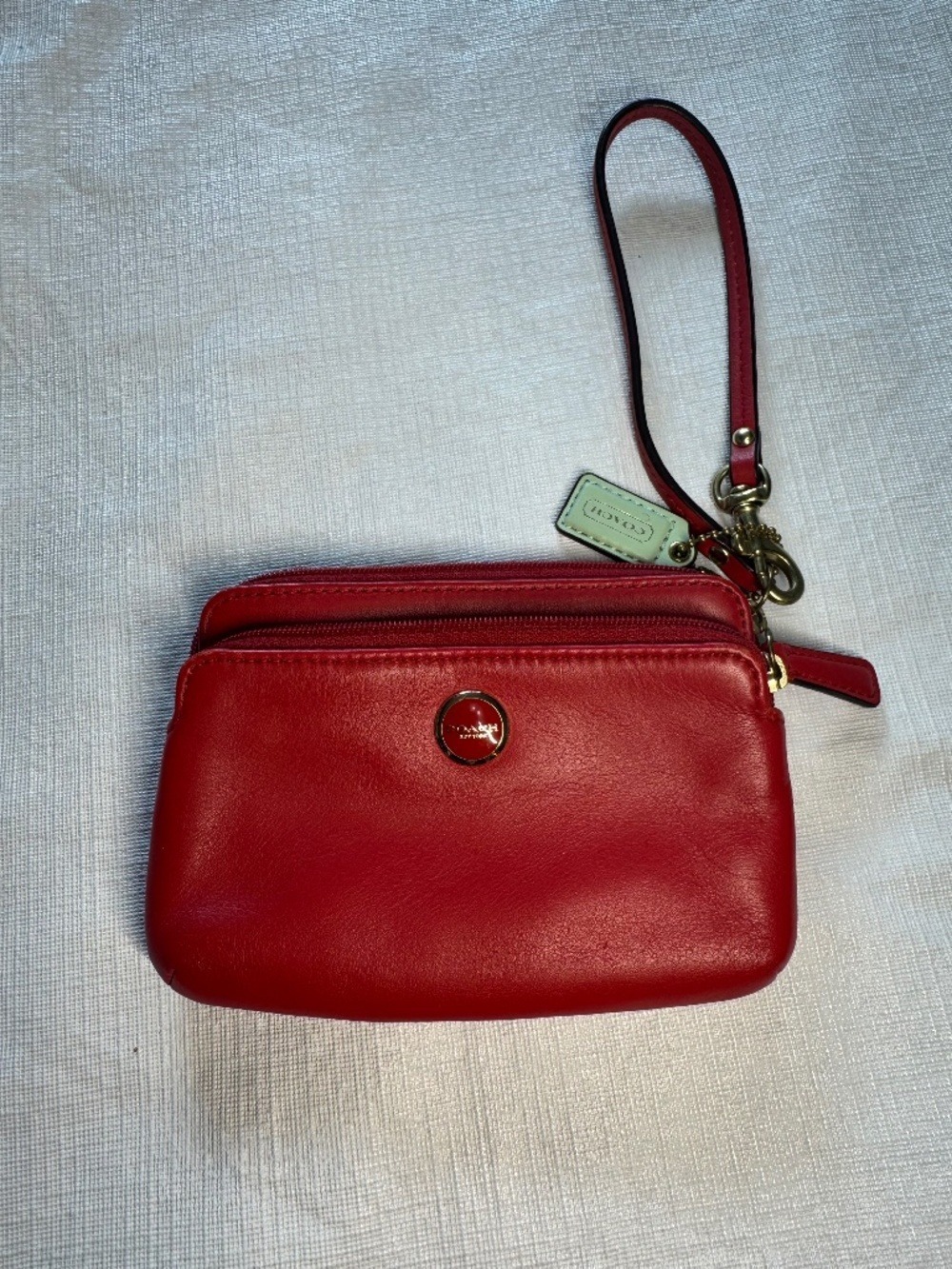 Coach Red Leather Wristlet Pouch with Gold Hardware
